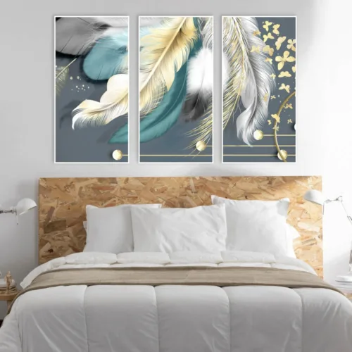 Set de tablouri cu pene colorate — tablou canvas