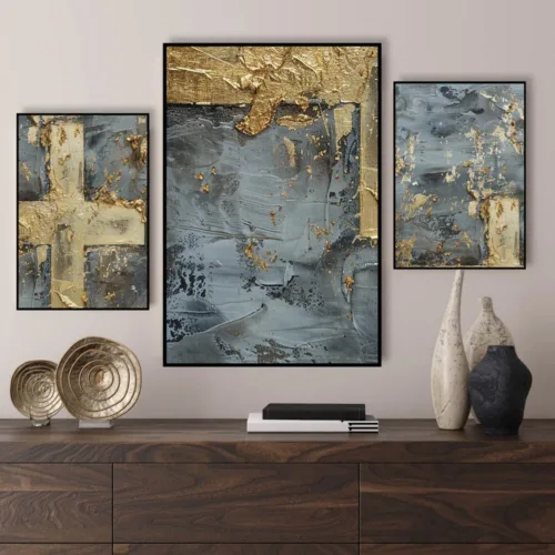 Set de tablouri abstracte cu detalii aurii — tablou canvas
