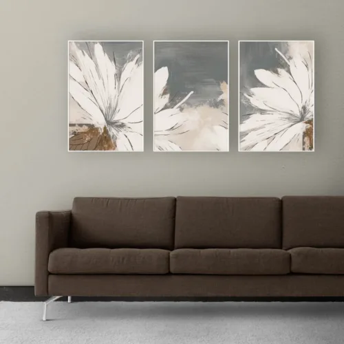 Set de tablouri cu flori albe și fundal gri — tablou canvas