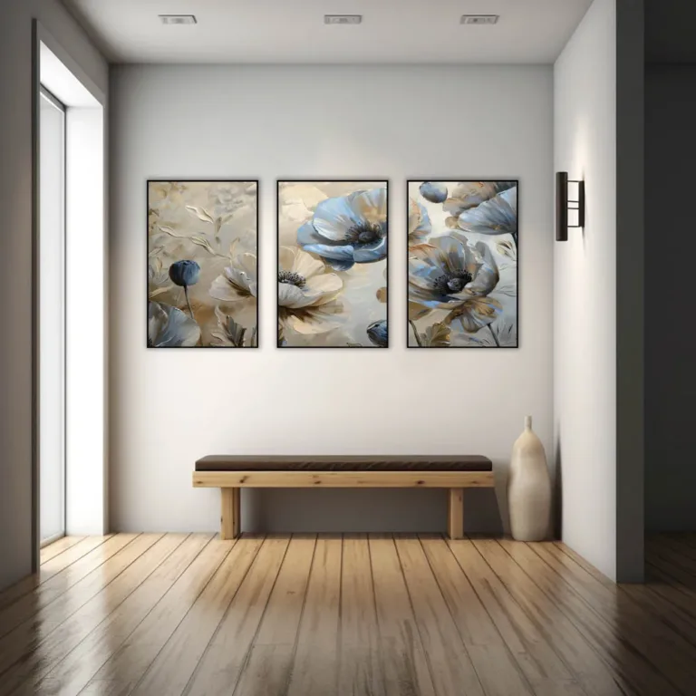 Set de tablouri cu flori în culori închise în stil abstract — tablou canvas