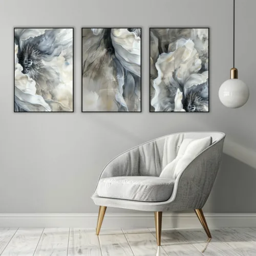 Set de tablouri cu petale gri — tablou canvas