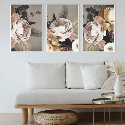 Set de tablouri cu flori în culori sumbre — tablou canvas