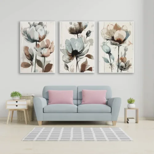 Set de tablouri cu flori în culori pastel — tablou canvas