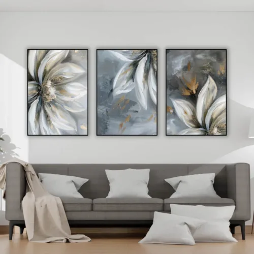 Set de tablouri albe și fundal gri — tablou canvas