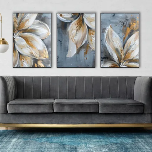 Set de tablouri cu flori albe și fundal albastru — tablou canvas
