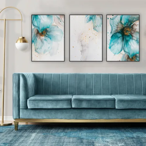 Set de tablouri cu flori în aquamarin — tablou canvas