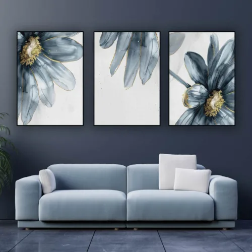 Set de tablouri cu flori albastre închis — tablou canvas