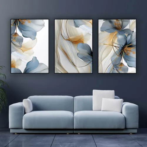 Set de tablouri cu flori albastre închis — tablou canvas