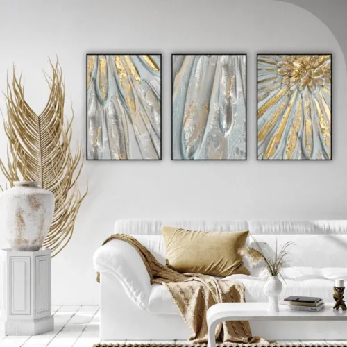 Set de tablouri cu flori aurii — tablou canvas