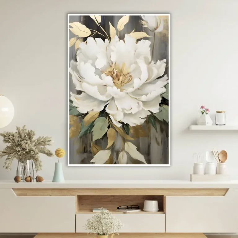 Tablou cu floare albă și detalii aurii — tablou canvas