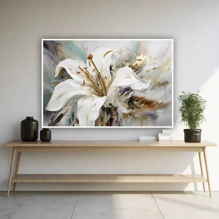 Tablou cu floare albă și detalii colorate — tablou canvas