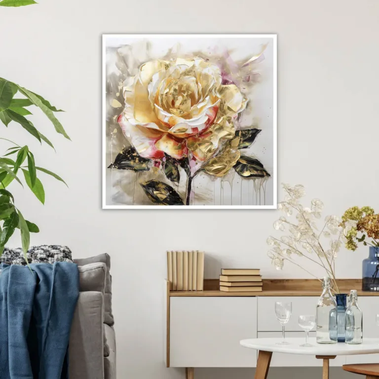 Tablou cu floare aurie și detalii roz — tablou canvas
