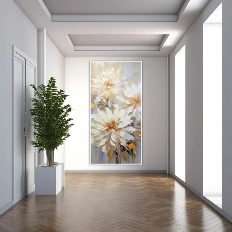 Tablou cu flori albe și detalii bej — tablou canvas