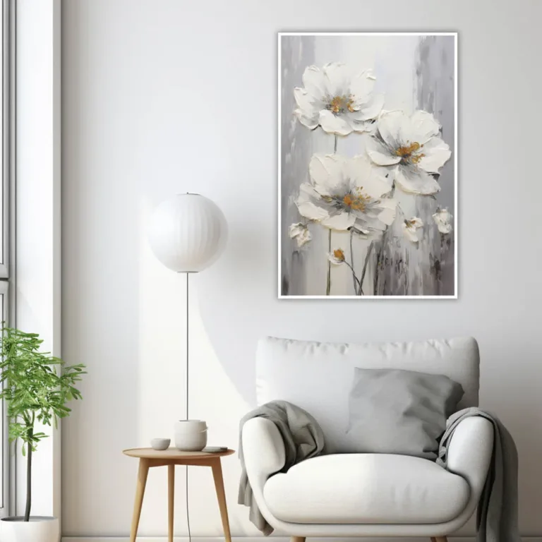 Tablou cu flori albe și fundal gri — tablou canvas