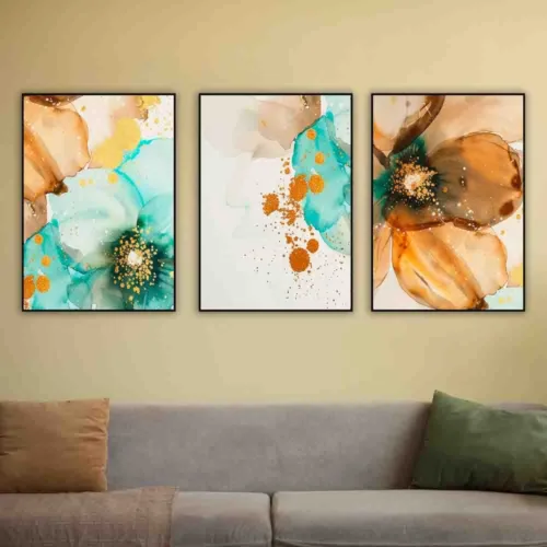 Set de tablouri cu flori colorate vibrant în stil abstract